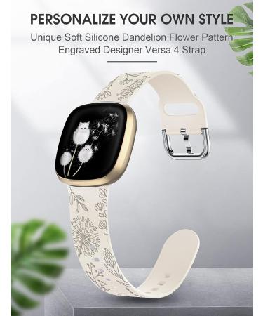 Floral Engraved Band for Fitbit Versa 4/Versa 3/Sense - Cute Dandelion Flower Pattern Silicone Strap for Women - Buy Online on GoSupps.com
