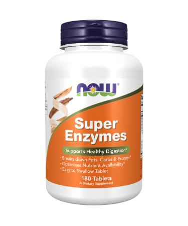 NOW Supplements, Super Enzymes, Formulated with Bromelain, Ox Bile, Pancreatin and Papain, Super Enzymes, 180 Tablets 180 Count (Pack of 1)