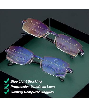 Buy Presbyopic Anti-Blue Light Bifocal Glasses - Color Glint Sapphire Progressive +1.00 for Ages 35-45 - Stylish Black Reading Glasses - Buy Online on GoSupps.com