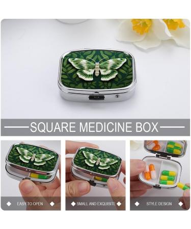 Pill Box White Moth Print | 2 Compartment Medicine Organizer | Portable Decorative Metal Pill Case for Pocket & Purse - Shop Internationally - Buy Online on GoSupps.com