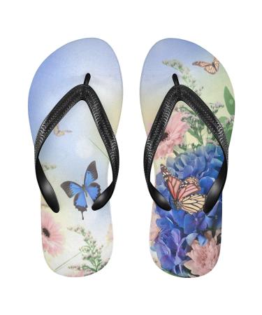 Mnsruu flip-flops with flower and butterfly motif for home hotel spa bedroom travel M for men and women Large multicolored