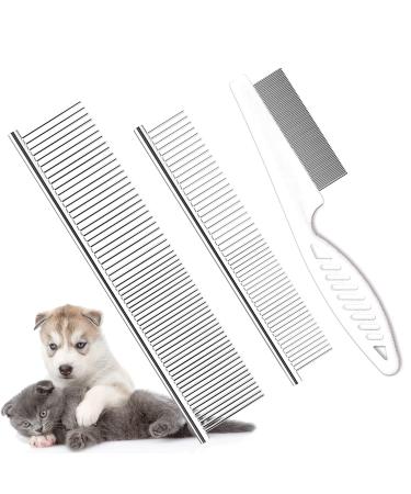 TanDraji Dog Combs for Grooming, Metal Dog Grooming Comb and Cat Flea Comb with Rounded Teeth for Removing Tangles and Knots for Long and Short Haired Dogs and Cats(3 Pack)