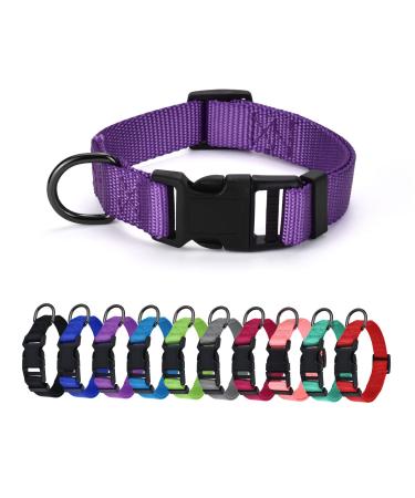 Audwud thick nylon neck band classic adjustable dog collar in several colors suitable for small medium and large dogs 4 sizes L: 42-63 cm purple