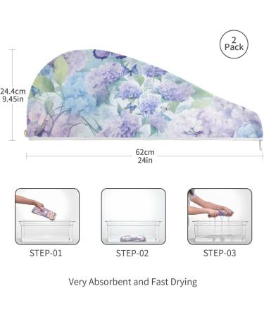 Hydrangeas Butterfly Hair Towel 2 Pack | Super Absorbent Quick Dry Turbans for Women & Girls - Buy Online on GoSupps.com