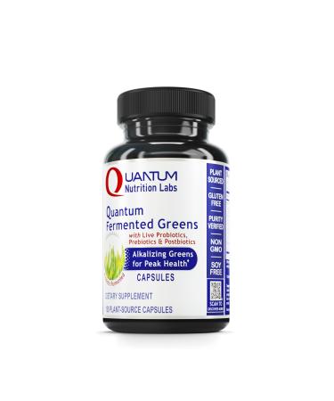 Quantum Nutrition Labs Qultured Fermented Greens- Super Greens Supplement Superfood Blend Organic Vitamins with Probiotic - Daily Greens with Spinach Chlorella and More- 150 Powder Filled Capsules