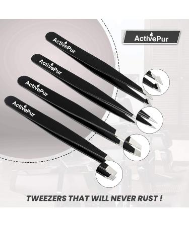 ActivePur 4 Pcs Precision Tweezers Set for Facial Hair, Ingrown Hair, Blackheads - Stainless Steel Professional Tweezer Set with PU Bag - Buy Online on GoSupps.com