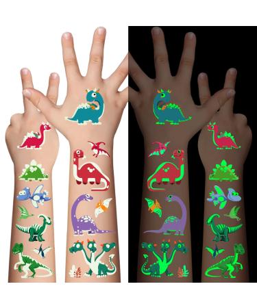 Dinosaur Glow Temporary Tattoos for Kids Dinosaur theme Luminous Tattoos Stickers Glow In The Dark Tattoos for Boys and Girls Face Makeup Fake Tattoos Holiday Party Supplies Giftsfor for Children Dinosaur Series