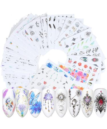 40 Sheets Nail Water Transfer Decals  Nail Art Stickers for Women  Holographic Flowers Pendant Necklace Butterfly Leaf Nail Designs Supplies  Acrylic Nails Decorations DIY Resin Nail Decal Tattoos Set