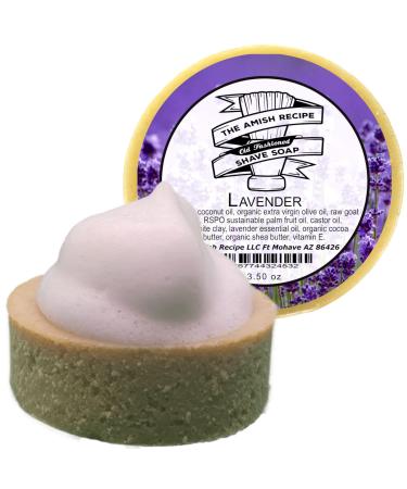 The Amish Recipe Natural Goats Milk Shave Soap For Men, Rich & Creamy Lather From Shaving Soap Puck for Men and Women, Traditional Organic & Natural Men Shaving Soap Made In The USA (Lavender)