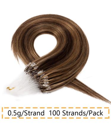 Premium Real Hair Microring Extensions - 0.5g/Strand 100 Strands Soft & Smooth - 7A Human Hair 40cm 4P27 Medium Brown & Dark Blonde - International Shipping Available - Buy Online on GoSupps.com