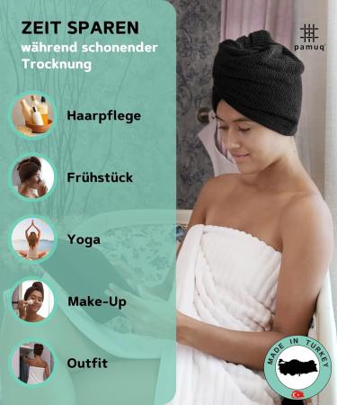 Buy Pamuq 100% Cotton Black Hair Turban Set Quick-Drying Button Design 2-Piece Hair Towel for Effortless Drying | International Shipping - Buy Online on GoSupps.com
