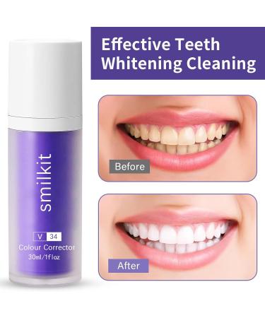 Purple Toothpaste for Teeth Whitening: Purple Toothpaste Purple Teeth Whitening Color Correcting Toothpaste v34 with Pap-Advanced Formula for Whiter Teeth Toothpaste - Buy Online on GoSupps.com