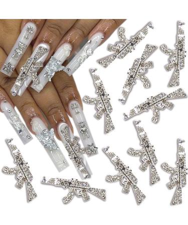 Alloy Star Nail Charms 10pcs 3D Stars Nail Gems Nail Rhinestones Shiny Crystal Nail Art Charms Metal Nail Jewelry Nail Decor Rhinestones for Nails Women Nail Designs Nail Accessories Nail Supplies Silver