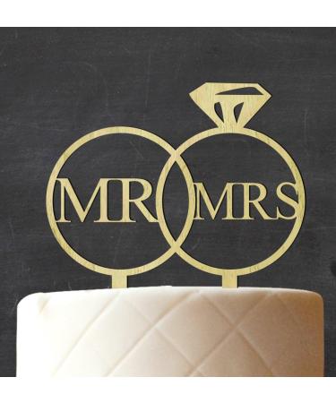 Mr & Mrs Wedding Couple Cake Topper Custom Rustic Wooden Cake Topper With Ring Cake Decoration 6"-7" Inches Wide Design#6 - Buy Online on GoSupps.com
