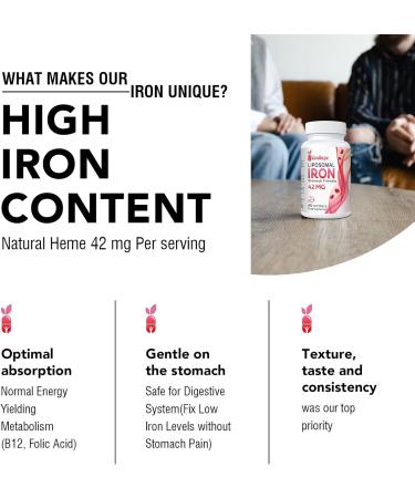 Liposomal Iron Supplement 42mg with Folic Acid & Vitamin B12 | Increase Iron Levels | Stomach Friendly | 60 Count - Buy Online on GoSupps.com