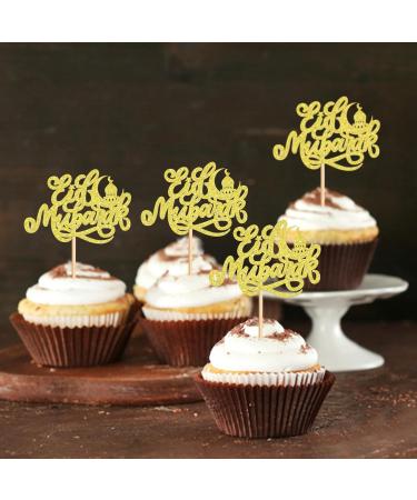 Keaziu 24PCS Eid Mubarak Cupcake Toppers Moon Star Happy Eid Mubarak Cupcake Picks Islamic Muslim Theme Ramadan Kareem Eid Party Cake Decorations Supplies Gold -1 - Buy Online on GoSupps.com