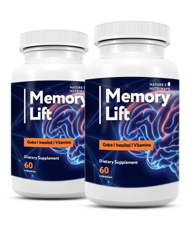 Memory Lift Capsules Natural Daily Supplement with Vitamins A C D E B-Complex Biotin & Choline Made in USA GMP-Certified Non-GMO Vegetarian 60 Capsules 2 Month Supply 60 Count (Pack of 2)