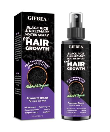 GIFBEA Organic Black Rice Water Hair Growth Serum Spray 5 Fl Oz Rosemary Scent For All Hair Types With Biotin Castor Oil Caffeine Hair Loss Treatment