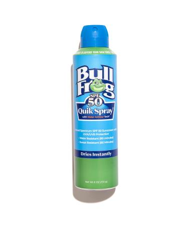 Bullfrog Quik Spray Sunscreen SPF 50 | Oxybenzone & Octinoxate Free | Broad Spectrum Moisturizing UVA/UVB  6oz