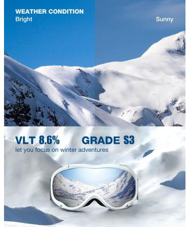 ZIONOR Lagopus Ski Goggles - White Frame Silver Lens - for Men Women Adult Youth - Buy Online on GoSupps.com
