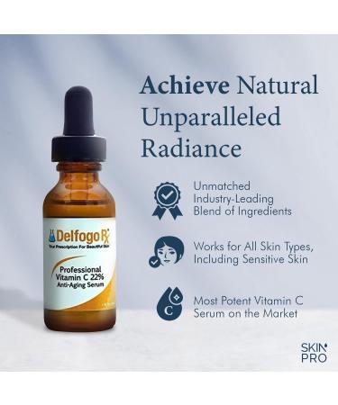 Delfogo RX 22% Vitamin C Facial Serum - High Potency Collagen Boosting Brightening & Anti-Aging Serum for Women - Plant-Based Skin Care - Buy Online on GoSupps.com