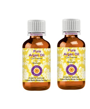 Dev Herbes Pure Argan oil (Moroccan) (Argania Spinosa) natural therapeutic quality cold -pressed (Pack of Two) 100ml X 2 (6.76 oz)