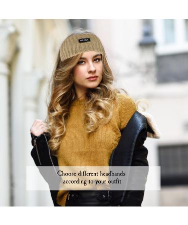 Winter Knit Headbands Women Ear Warmer Knitted Thermal Headbands for Girls Women Y6-MXSFD White+Khaki - Buy Online on GoSupps.com