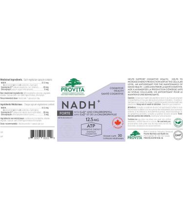 Provita NADH+ - High Potency Cellular Energy Booster - Supports Mental Clarity Focus & Cognitive Health - 100% Vegan Formula (30 Capsules) - Buy Online on GoSupps.com