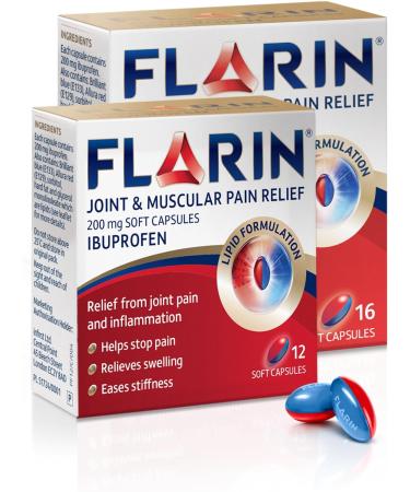 Flarin 200mg Soft Capsules for Joint & Muscular Pain Relief - Lipid Ibuprofen Formula - 16 Capsules - Buy Online on GoSupps.com