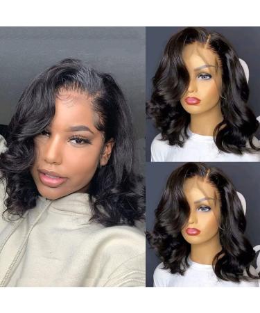 Body Wave 13x4 HD Lace Front Wigs Human Hair Short Bob Ocean Wave Wigs for Black Women Glueless Brazilian Remy Hair Wigs Pre Plucked Hairline Natural Color 150% Density 12 Inch 12 Inch Body Wave 13x4 Lace Front Natural Black