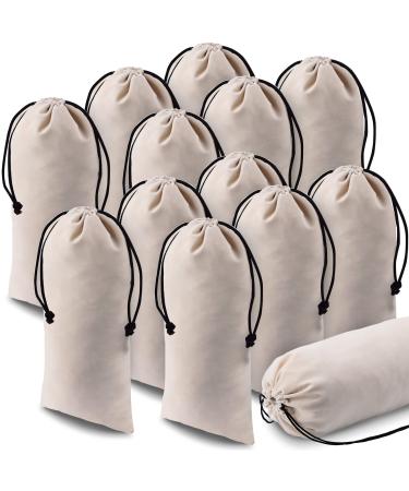 12 Pcs Shoe Dust Bags Beige Duster Flannel Single Shoe Pouch with Drawstring Closure Washable Breathable Shoe Covers for Travel Home Luggage Handbags, 8 x 17 Inches