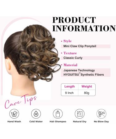 REECHO Short Curly Wavy Ponytail Extension | Clip-in Jaw Clip Pony Hair | Chocolate Brown with Highlights | HP001 - Buy Online on GoSupps.com
