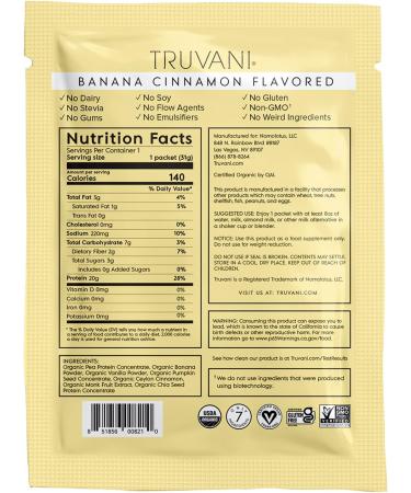 Truvani Vegan Pea Protein Powder - Banana Cinnamon | 20g Organic Plant-Based Protein | Keto Gluten & Dairy Free Low Carb No Added Sugar | 1 Serving (Pack of 1 - Buy Online on GoSupps.com