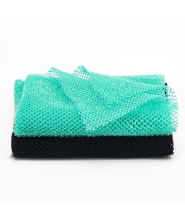 Windspeed 2Pcs African Body Exfoliating Net Long Deep Cleaning African Net Bathing Sponge Mesh Back Scrubber Skin Smoother for Women Men Shower/Stocking Stuffer(80x30cm) (Black+Green)