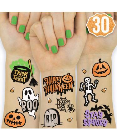 xo  Fetti Halloween Tattoos for Kids - 30 styles | Happy Halloween Decorations  Skeletons  Ghosts  Pumpkins  Spiderwebs + More