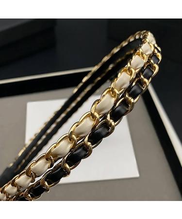 Buy Metal Chain Leather Hairband for Women & Girls - Non-Slip Elastic Headband in Black/White & Gold - Stylish & Comfortable - Buy Online on GoSupps.com