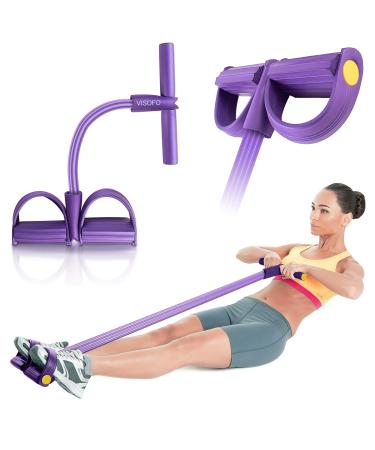 Pedal Resistance Band, 4-Tube Natural Latex Yoga Pedal Puller Resistance Band, Multifunction Tension Rope for Abdomen, Waist, Arm, Yoga Stretching Slimming Training Purple