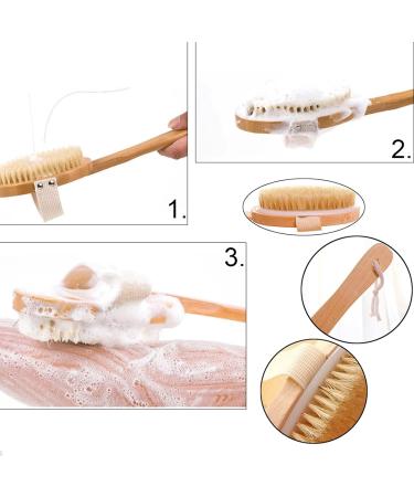 MCUILEE Wooden Bath Brush Set - Soft Bristle Body Massager with Long Handle for Shower & Back (2 Pack) - Ideal for Smooth Skin & Relaxation - Buy Online on GoSupps.com