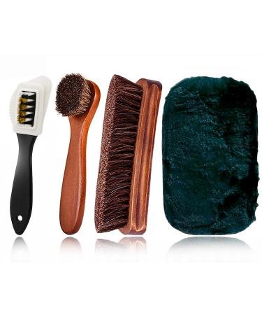 Shoe Brush Set KY-Tech Suede Brush Shoe Polish Brush Shoe Shining Brush Shoe Cleaning Brushes Premium Horsehair Brush Boot Brush with Plush Polishing Glove (Set A2)