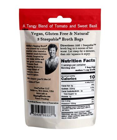 MILLIE'S SIPPING BROTH Steepable Vegetable Broth with Savory Seasonings for Snack Urges | Vegan  Keto  Gluten Free  Intermittent Fasting  and natural | (4 Pack Assortment - 12 Broth Bags Total) - Buy Online on GoSupps.com