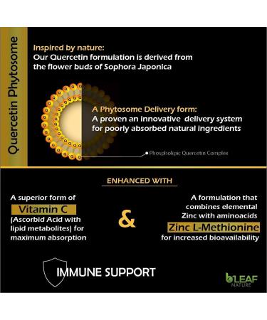 Quercetin Phytosome Vitamin C Zinc Capsules- Immune Support Complex- 120 Vegetarian Caps- 1000mg/Serving- BLeaf Nature - Buy Online on GoSupps.com