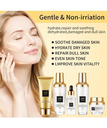 24K Gold Skincare Set 5 Piece Moisturizing Face Skin Care Kit with Facial Cleanser Face Serum Face Cream Face Lotion Face Toner 24K Women Skincare Set For All Skin Types - Buy Online on GoSupps.com