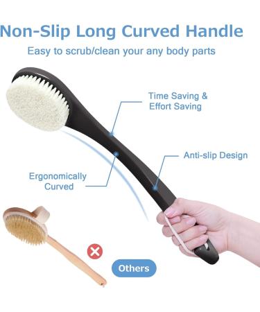 Long Handle Body Brush Back Scrubber for Deep Exfoliation - Soft Glowing Skin - Black Nylon - Buy Online on GoSupps.com