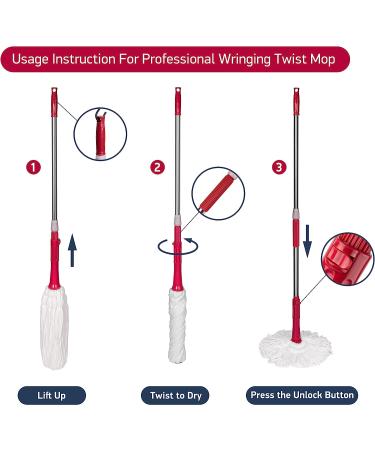 DSV Standard Twist Mop | Self Wringing Microfiber Mop with Scouring Pad | Hand Washable Head | Long Handle for Hardwood, Tile, Marble, Laminate - Home, Office, Kitchen - Buy Online on GoSupps.com