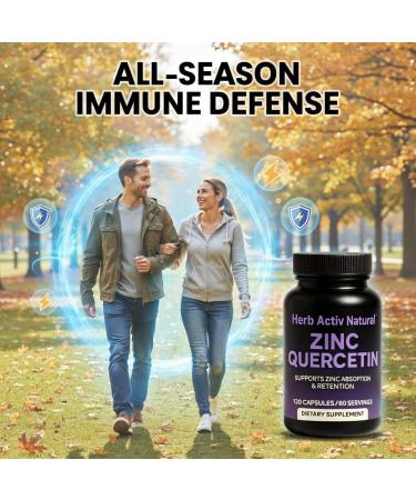Herb Activ Natural Zinc with Quercetin 800 mg - Supports Mineral Absorption & Retention - Chelated Zinc Monomethionine - Non GMO Gluten Free - 120 Capsules - Buy Online on GoSupps.com