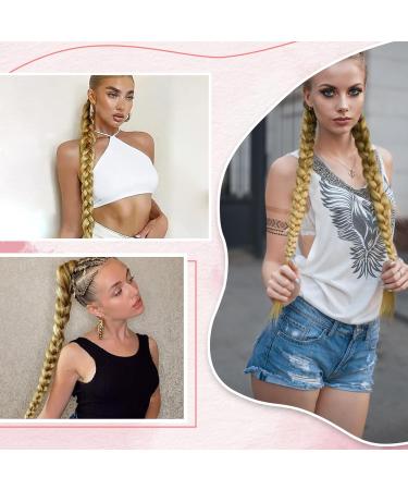QESSUVNC Braid Extensions Ponytail Extension with Hair Scrunchie 80 cm Long Braided Ponytail Braid Extensions Ponytail Long Straight Ponytail (Yellow) - Buy Online on GoSupps.com