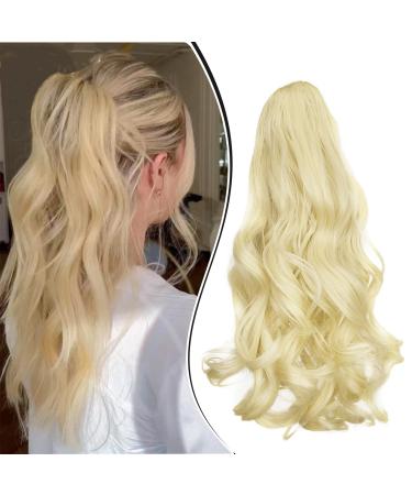 Dcbaboo 18inch Claw Clip in Ponytail Hair Extensions Long Wavy Ponytail Extension Curly Synthetic Pony tails Natural Wave One Piece Hairpiece Fake Ponytail for Women Bleach Blonde 18 inch 150g Bleach Blonde