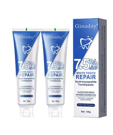 2 Pcs Hydroxyapatite Toothpastes 7.5 for Enamel Protection and Tooth Strengthening Gentle Mint Fresh Breath Fluoride-Free Hydroxyapatite Toothpastes