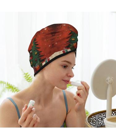 Snowman Christmas Tree Coral Velvet Dry Hair Cap - Anti Frizz Curly Hair Drying Cap with Buttons for Long & Thick Hair - Buy Online on GoSupps.com
