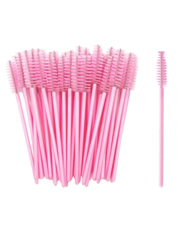50 Pieces Eyelash Brush for Make up Disposable Mascara Wands Portable Eyebrow Brush - Pink